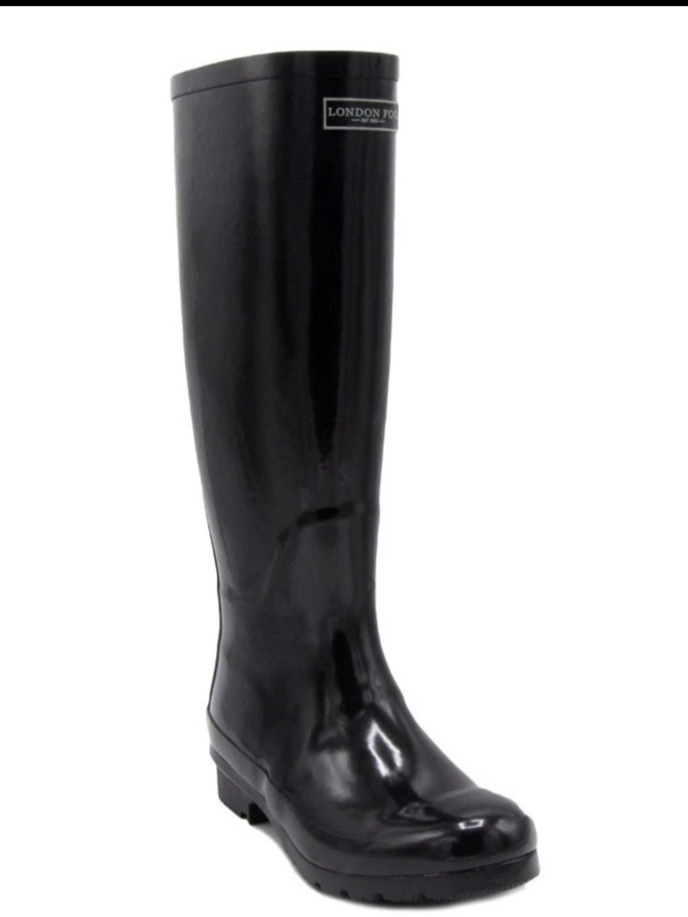 London Fog Thames shiny Black Tall Rain Boots